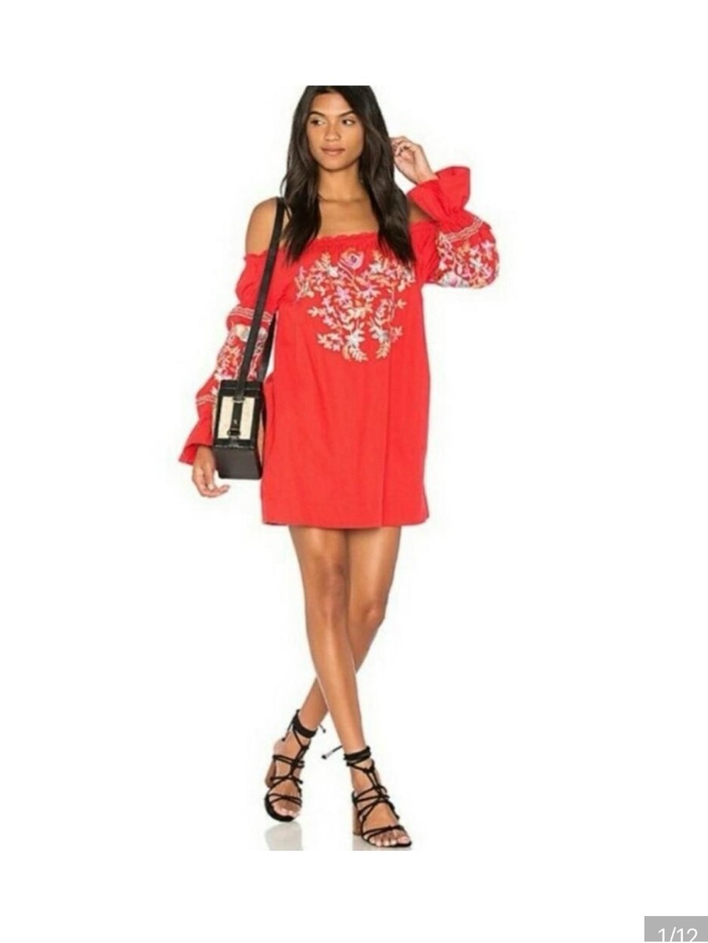 Free People Bright Red Smocked Top with Embroidery - Picture 6 of 6